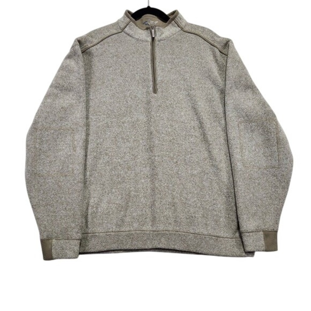 Greg Norman Quarter Zip Pullover Mens XL‎ Tan Brown Excellent Elbow Patches